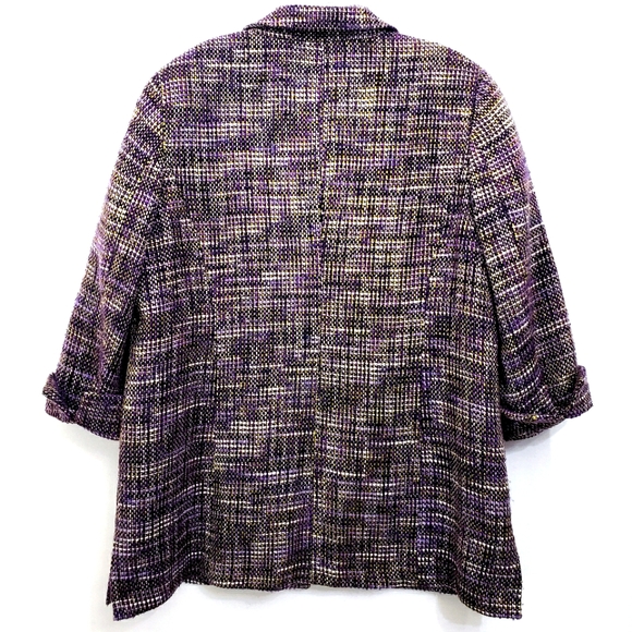 CHICOS Tweed Longline Plum/Green/Silver Metalic Blazer / Jacket - Picture 9 of 16
